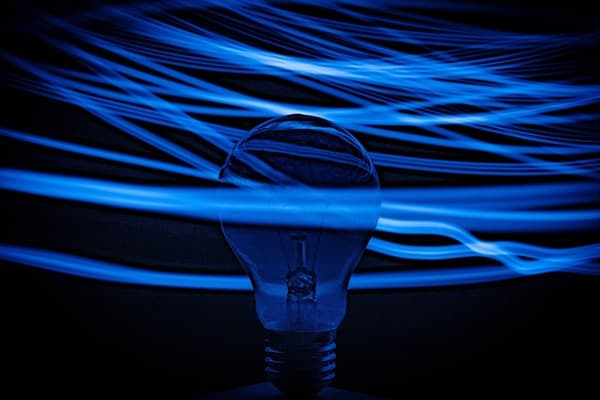 sharing knowledge, bulb image with blue lines